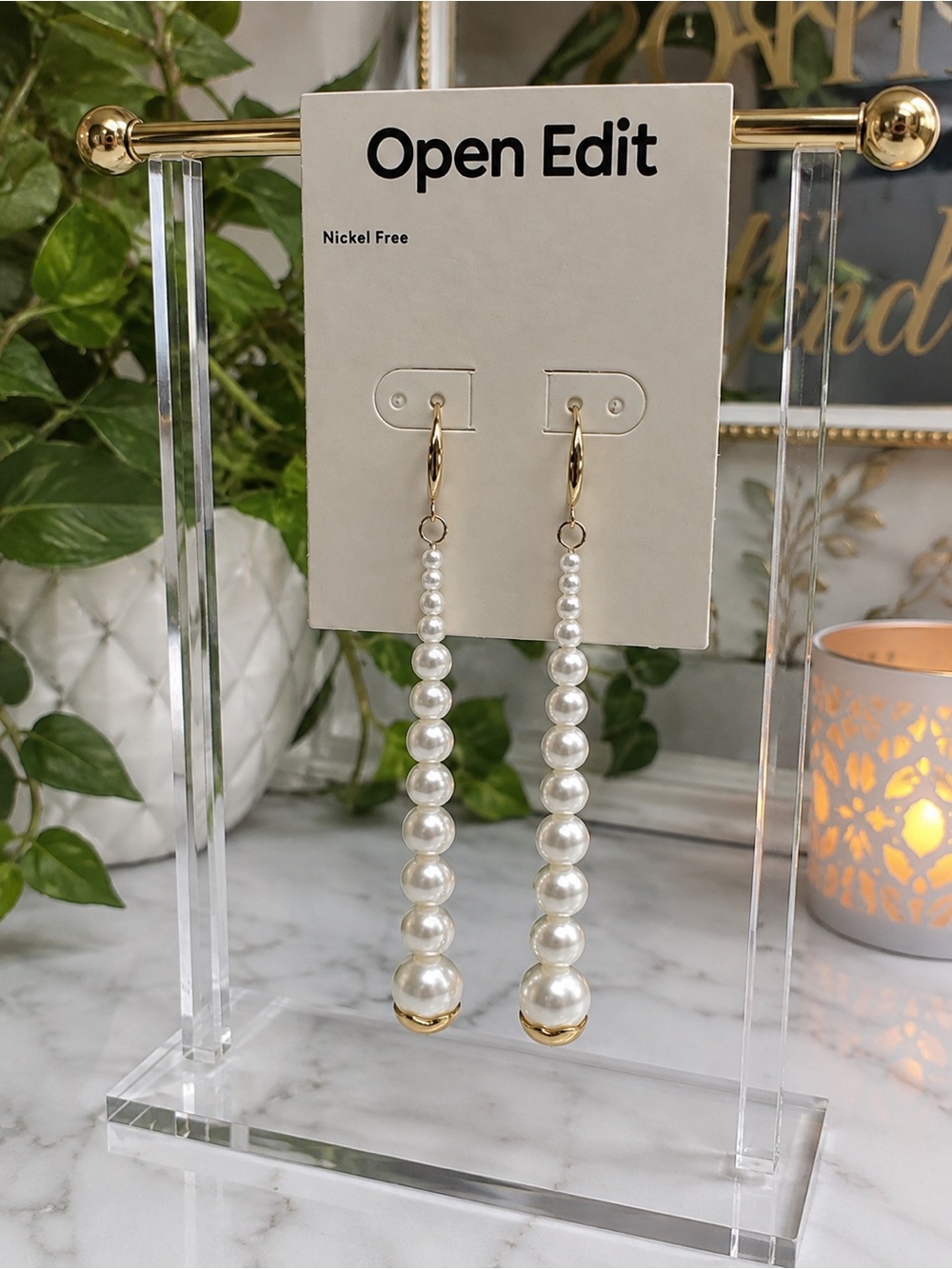 Open Edit Graduated Faux Pearl Long Drop Earrings NWT (BR1010/1)